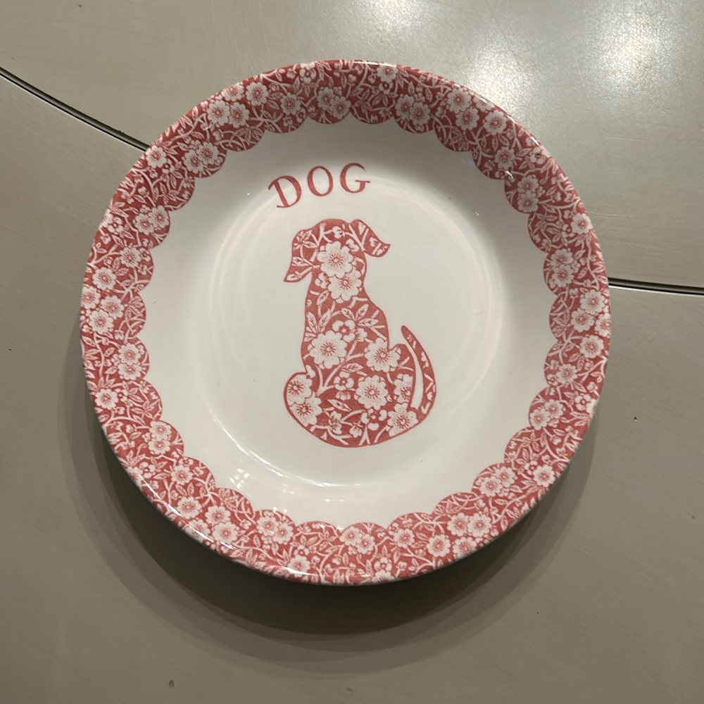 Royal Crownford Stafgordshire dog dish, calico design in pink
